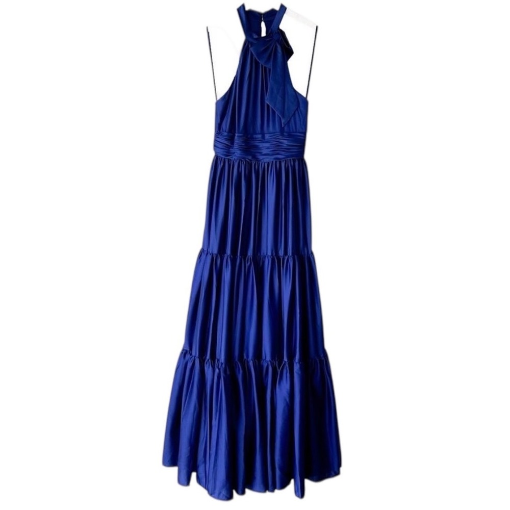 Mac Duggal Halter Neck Satin Tiered Evening Prom Formal Gown 50658 Size 6 NWT - Picture 6 of 11